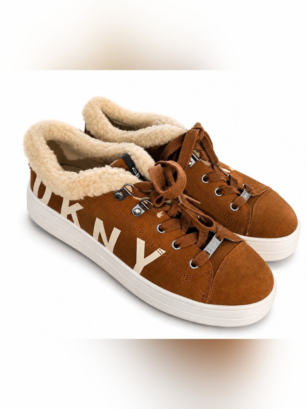 DKNY Camel Sherpa Lined Platform Sneakers Size Women's 8.5